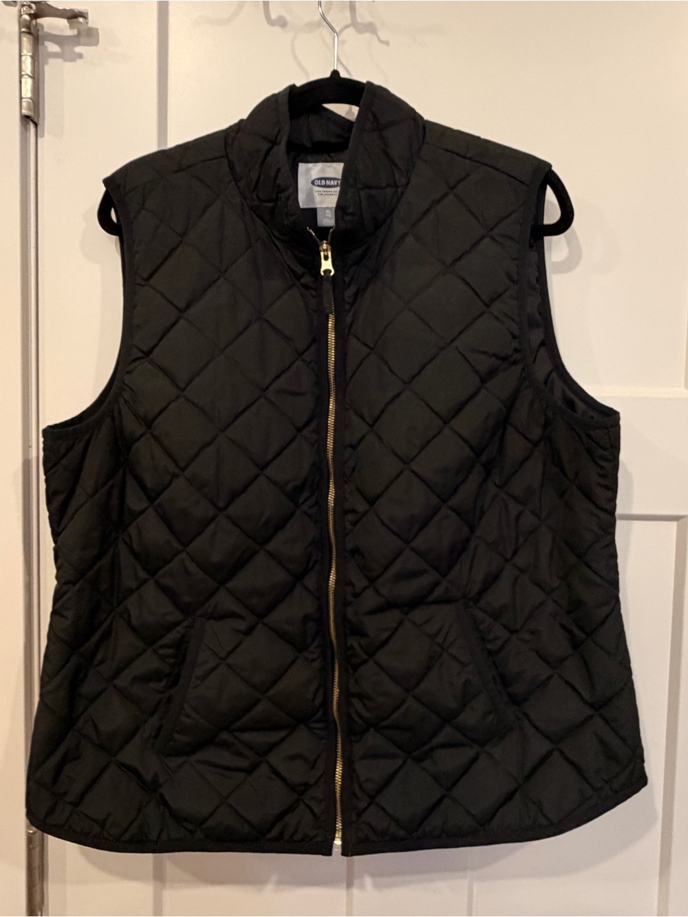 Old Navy Black Quilted Vest with Gold-Tone Zipper